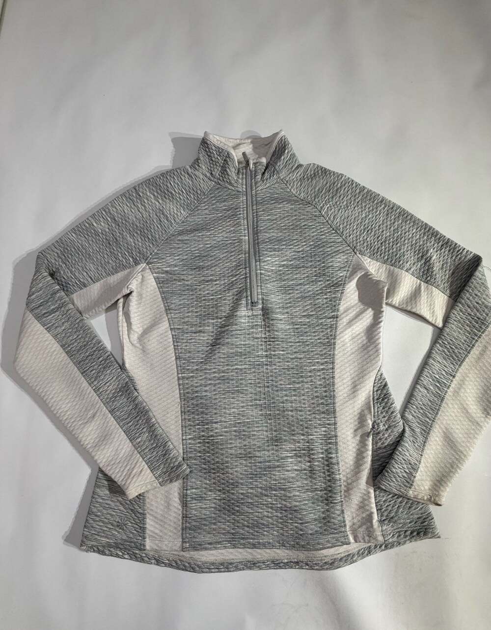 Athleta Gray White Textured Quarter Zip Pullover Athletic Top Womens L